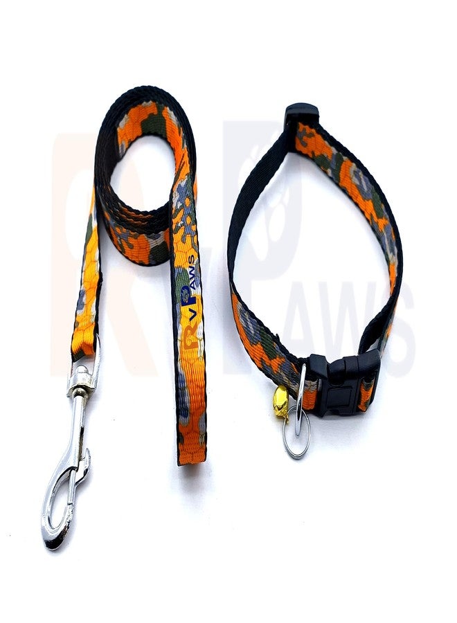 Pups&Pets Dog Collar and Leash Set Puppy Printed, Adjustable Nylon Collar with Leash for Small Dogs, Multicolor Collar Leash Set with Bell for Puppies, Dog & Cat 15 MM (Color-Orange) - Image 5